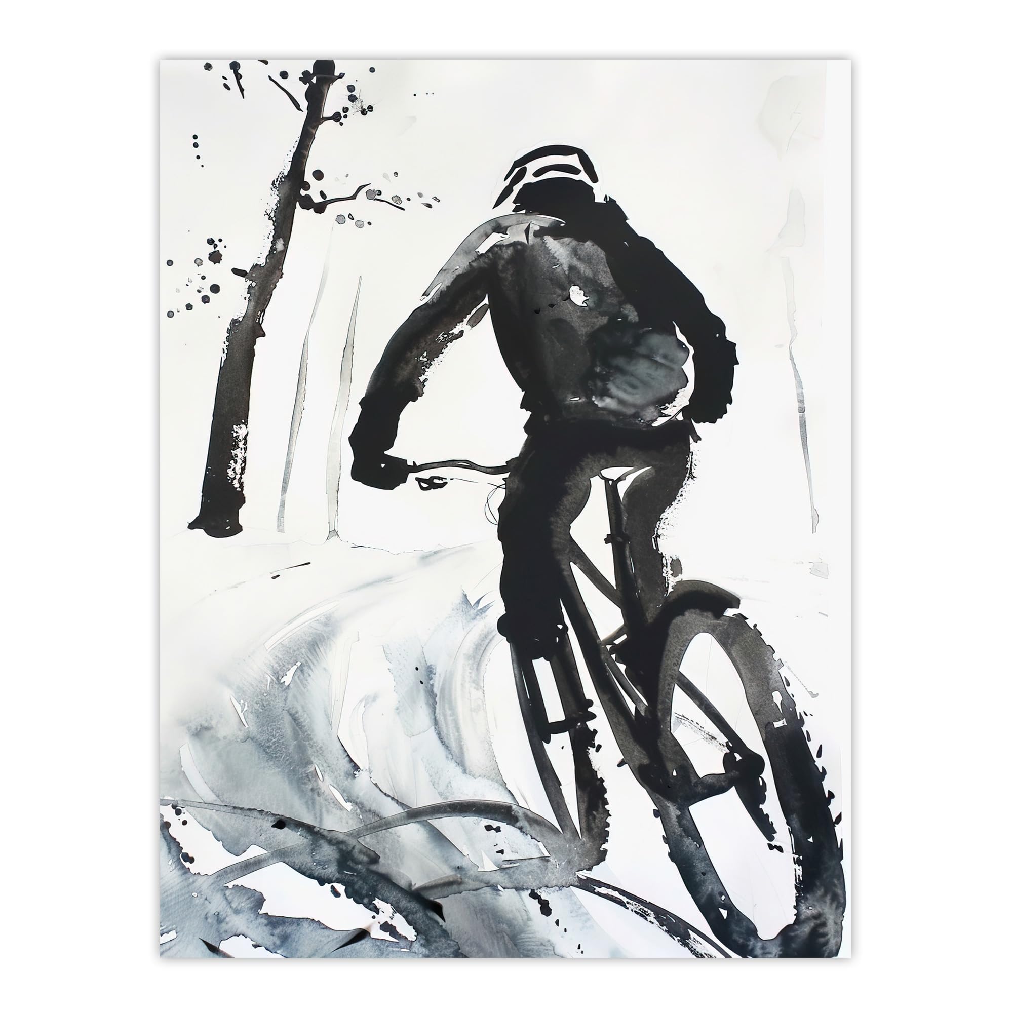 Artery8 Abstract Mountain Biker Wall Art Print - Winter Landscape - Grey - W12" x H16"