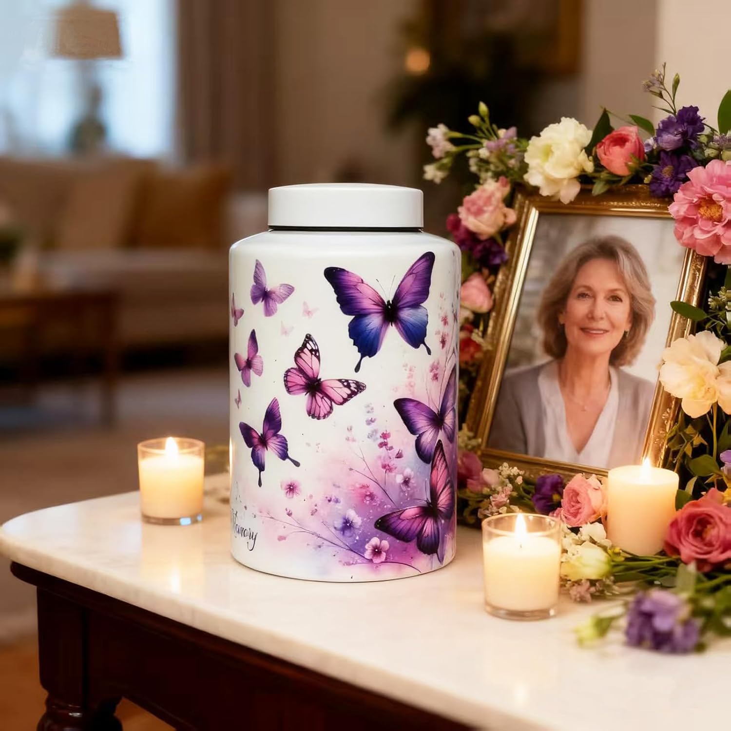 Large Cremation Urn for Adult Female Male Ashes, Decorative Funeral Keepsake Memorial Urns for Human Women Man Mom Dad Remains with Velvet Bag(Heavenly Butterfly)