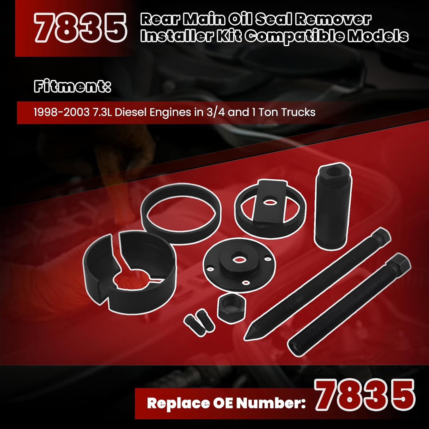 7835 Rear Main Seal Tool Kit for 1998-2003 Ford 7.3L Diesel Engines, 3/4 and 1 Ton Trucks Heavy Duty Crankshaft Seal Installer Set Compatible with F-250 F-350 E-350