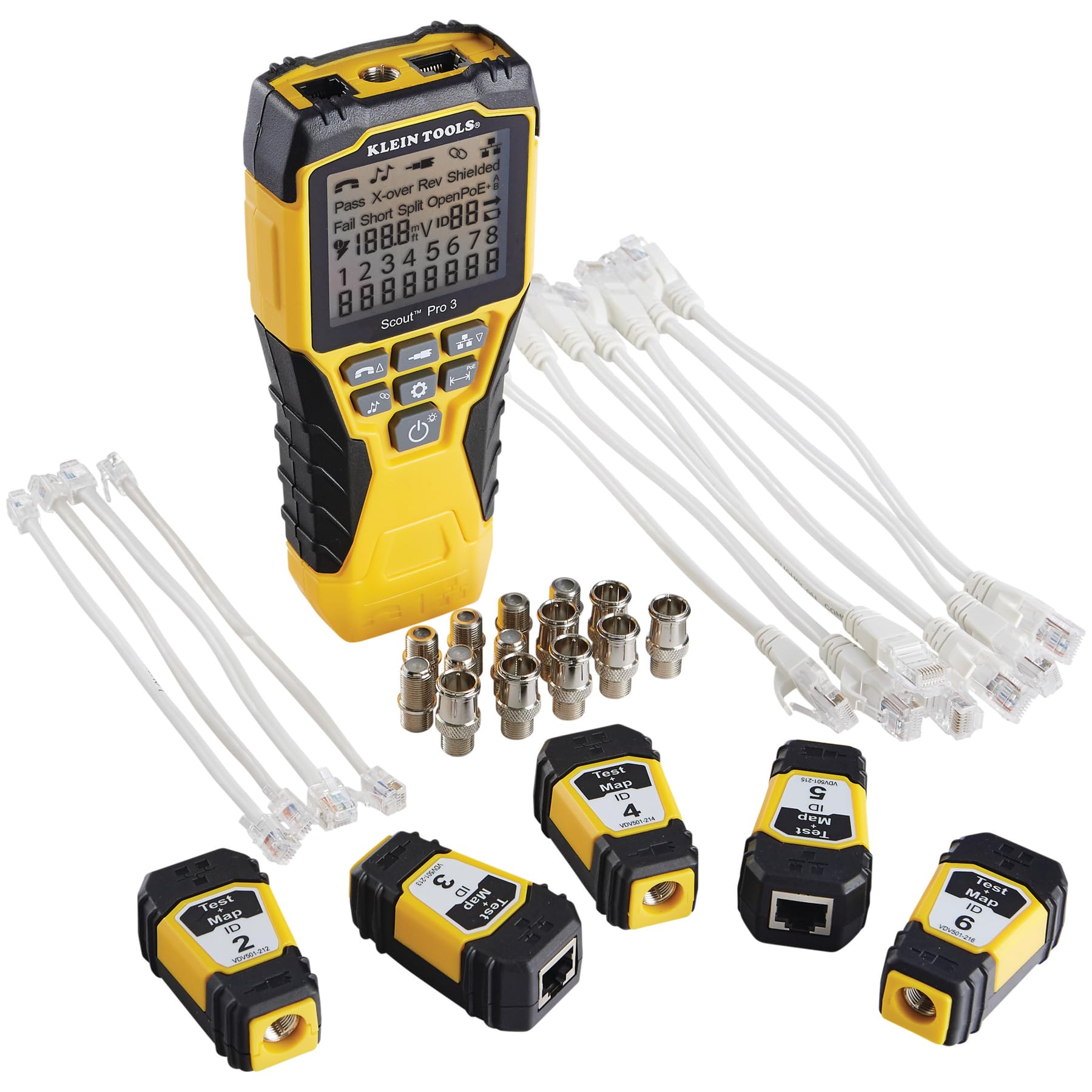 Klein Tools VDV501-853 Scout Pro 3 Cable Tester Kit | LAN Ethernet Coax Tester RJ11 RJ12 RJ45 | PoE Detection Wiremap Length Measurement | Test + Map Remote Kit