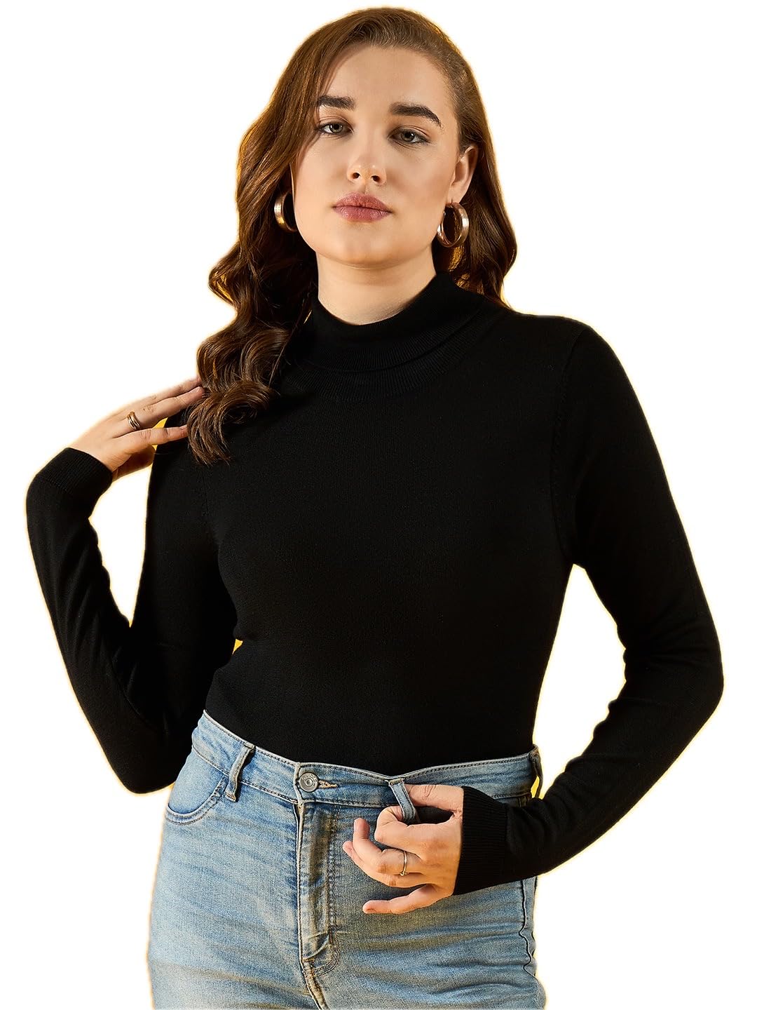 98 north 98 Degree Women Pure Cotton Turtle Neck Sweater Has A Full Sleeve & Straight Hem-AW25AZG1151-BLACK-picture-39
