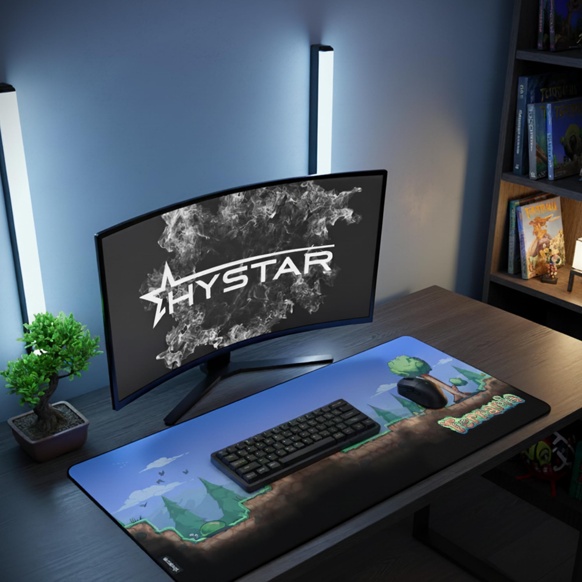 Hystar x Terraria Erweitertes Gaming-Mauspad, XXL, 91,4 x 40,6 cm, 5 mm dick, wasserdichte Oberfläche, glattes Polyestergewebe und Unterseite aus Naturkautschuk (Overworld)