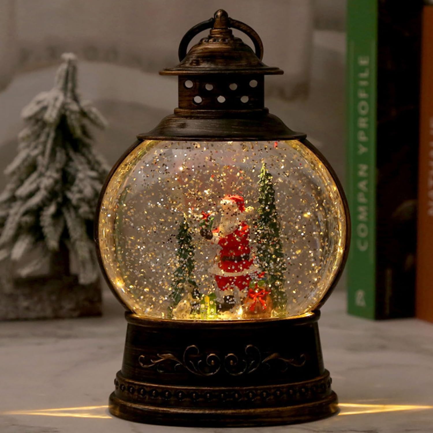 Gcroet Christmas Snow Globes Light Up Santa Snow Globe with Handle & Music Battery/USB Powered Christmas Music Box for Home, Party, Gifts