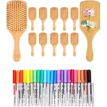 DIY Bamboo Hair Brush Painting Kit 12 PCS Hairbrush Set with 24 Multicolor Paint Markers for Custom Decor, Scalp Massaging Detangling Hairbrushes, Creative Gift & Craft Activity