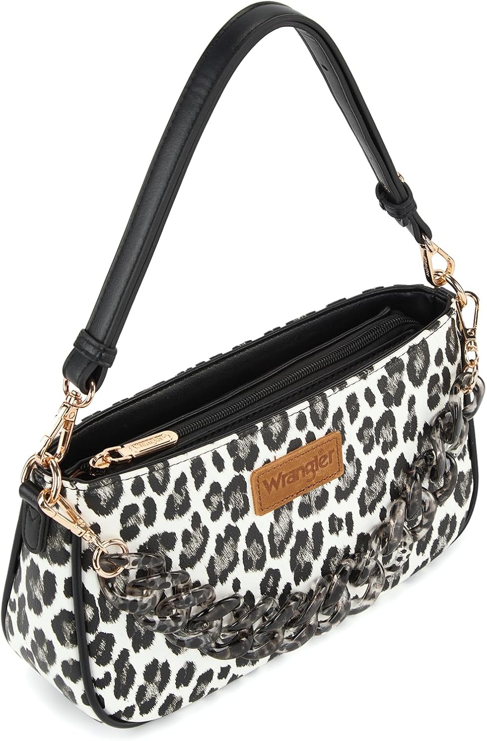 Wrangler Small Shoulder Bag Cheetah Print Purse with Acrylic Chain