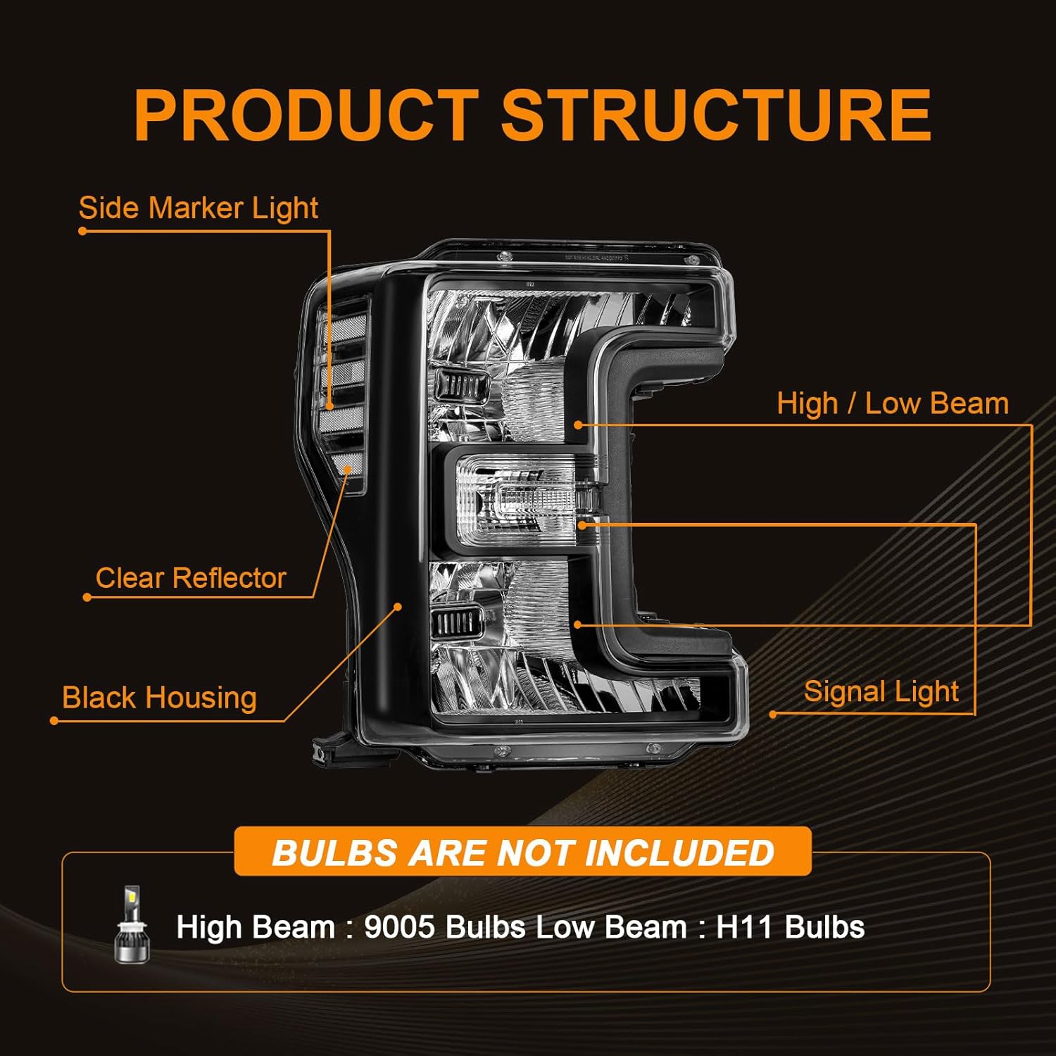 headlight assembly, headlights kit compatible with 2017-2019 ford f250 f350 f450 f550 super duty fits models with halogen headlights only replacement headlamp black housing clear reflector black housing clear reflector 2017-2019 ford f250