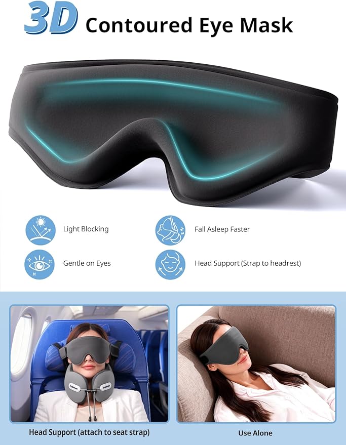 Almohada de viaje con soporte cervical y antifaz 3D miniatura 6