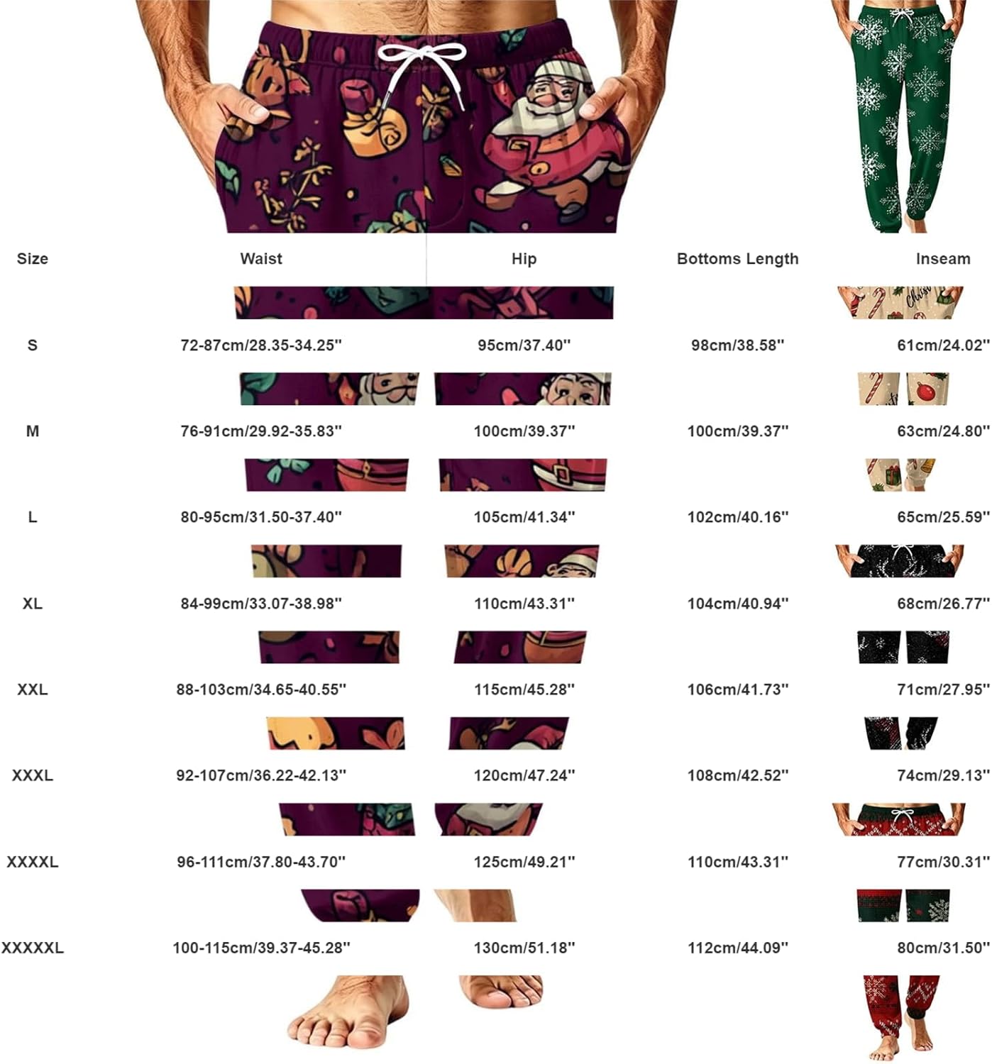HJINGSUN Mens Christmas Pajamas Novelty Santa Snowflake Xmas Tree Print Pjs