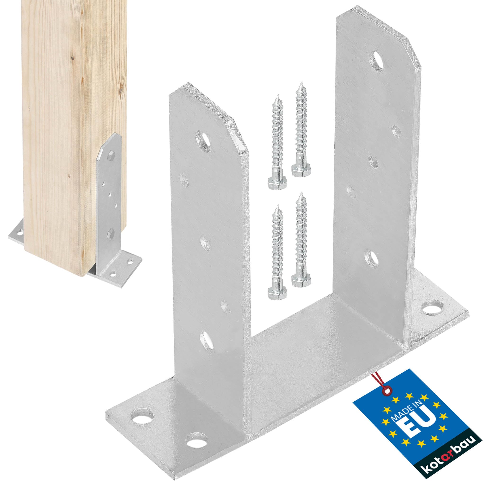 KOTARBAU® Fence Post Support - Post Base - TT - Galvanised Steel - 100 mm (3.94 in) - Silver - Heavy Duty - Bolt Down Support - for Decking and Garden Structures