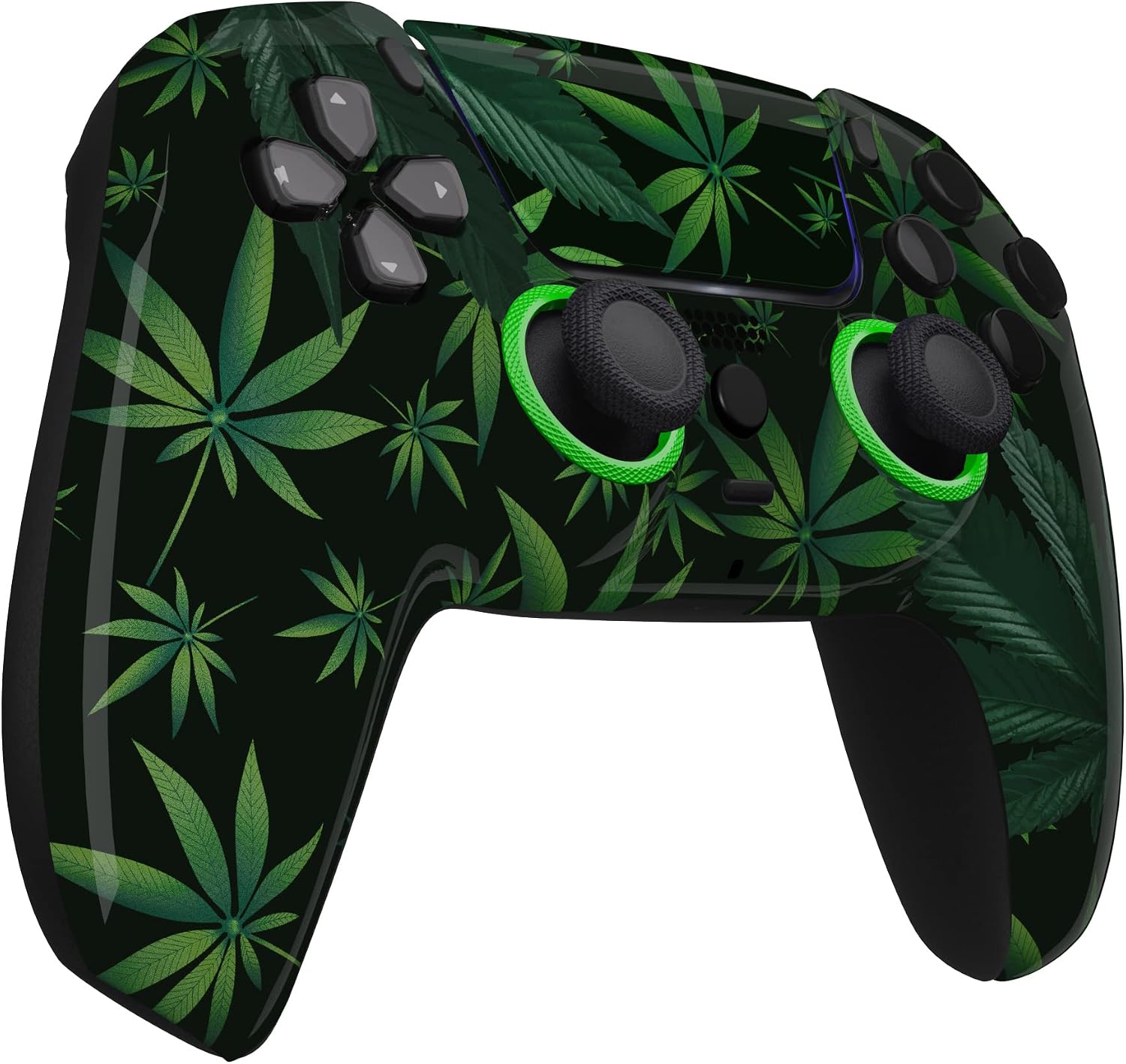eXtremeRate LUNA Redesigned Green Weeds Front Shell Touchpad Compatible with ps5 Controller BDM-010 020 BDM-030 040 050, DIY Replacement Faceplate Custom Touch Pad Cover Compatible with ps5 Controller