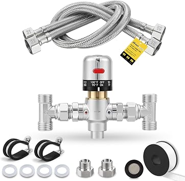 Adjustable Temperature Bypass Sensor Valve Kit for Instant Hot Water Recirculating System, 304 Stainless Steel Replacement for the Plastic Bridge Valve, Compatible with 500800, 500805