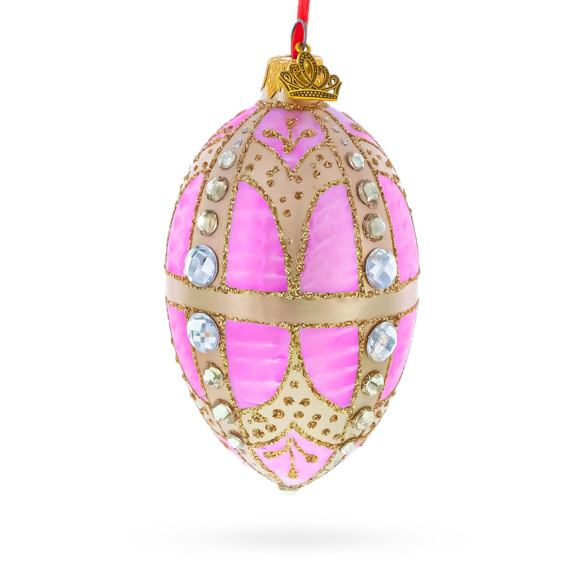 Diamantes en Oro y Vidrio de Huevo Ornamento Rosa 4 Pulgadas