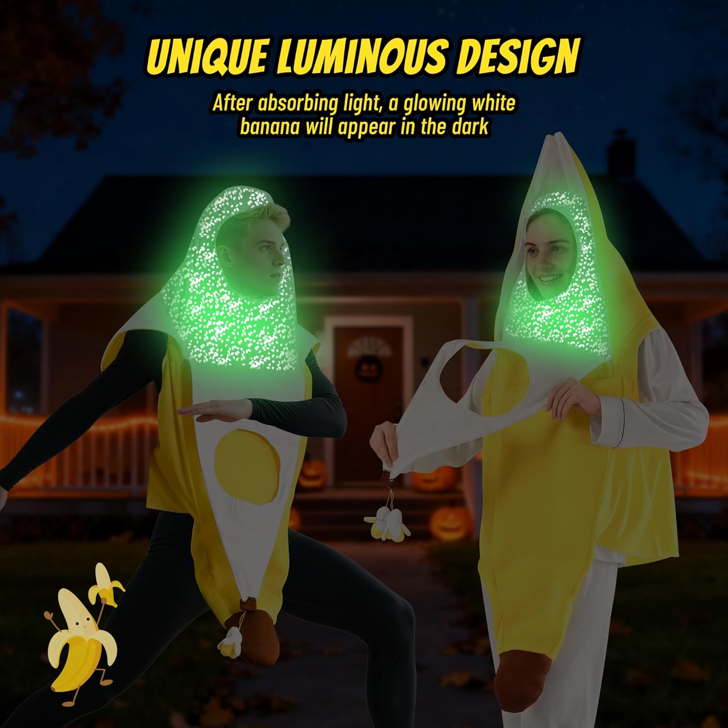 Banana Costume Glow in the Dark Fruit Halloween Costume for Adults, Funny Unisex Outfit- Party, Dress Up Cosplay - Image 4