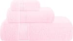 Belizzi Home Ultra Soft 3 Pack Cotton Towel Set, Contains a Bath Towel 28x55 inch, a Hand Towel 16x24 inch & a Wash Coth 12x12 inch, Ideal Everyday use, Compact & Lightweight - Pink