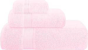 Belizzi Home Ultra Soft 3 Pack Cotton Towel Set, Contains a Bath Towel 28x55 inch, a Hand Towel 16x24 inch & a Wash Coth 12x12 inch, Ideal Everyday use, Compact & Lightweight - Pink