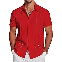 COOFANDY Mens Cuban Guayabera Shirt Short Sleeve Button Down Shirts Casual Summer Beach Linen Shirts