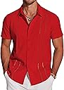 COOFANDY Men's Cuban Guayabera Shirt Short Sleeve Button Down Shirts Casual Summer Beach Linen Shirts