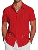 Men's Cuban Guayabera Shirt Short Sleeve Button Down Shirts Casual Summer Beach Linen Shirts