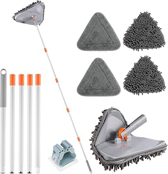 RONSUNG Wall Cleaner Mop, 82-Inch Handle, Baseboard Cleaner Tool, 4 Pads