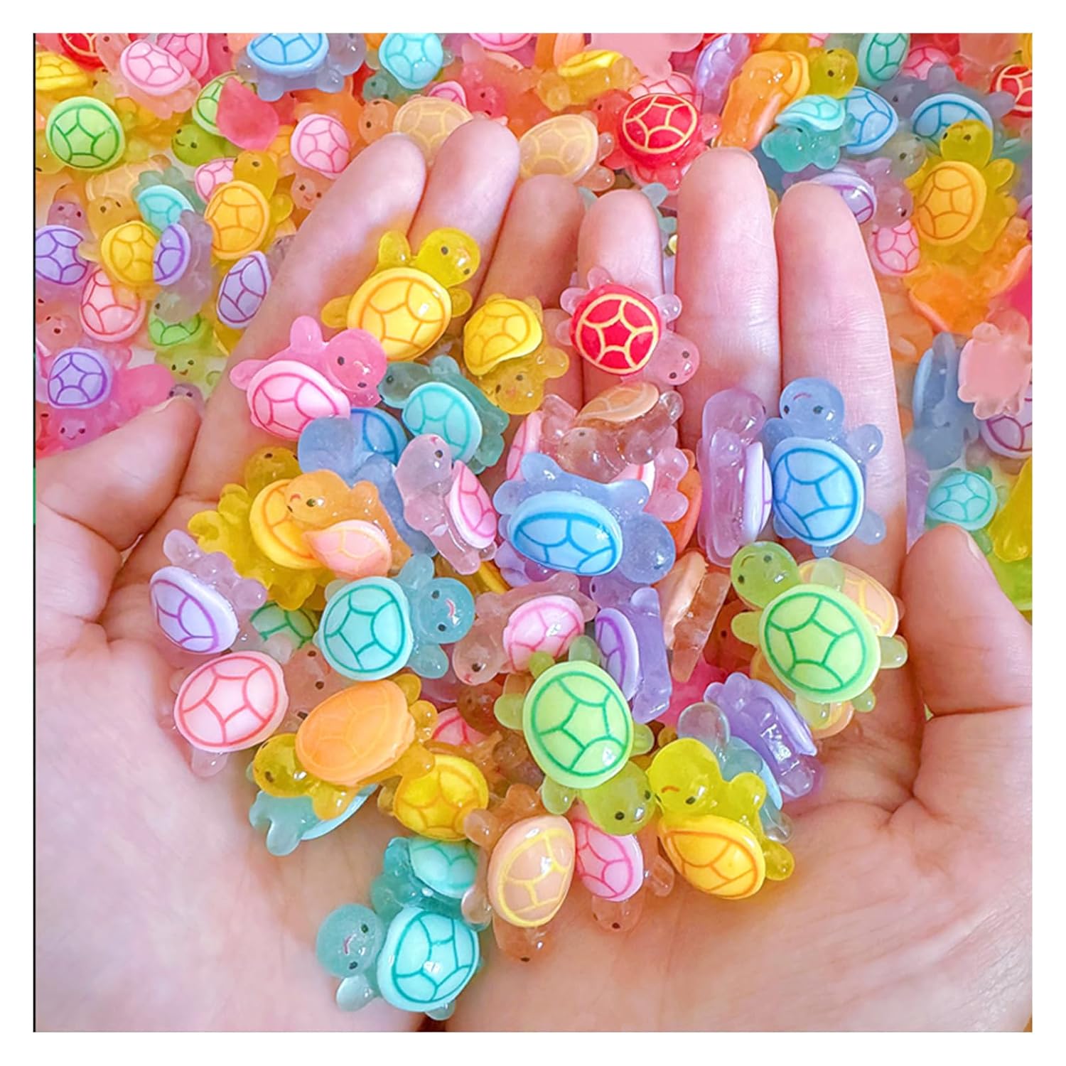 100 Pcs Small Glow in The Dark 3D Resin Turtles Miniature Garden Figurines,Accessories for Decorating DIY Dollhouse/Fish Tank/Fridge/Wall Art,Safe, Durable, Non-Fading 10 Colors