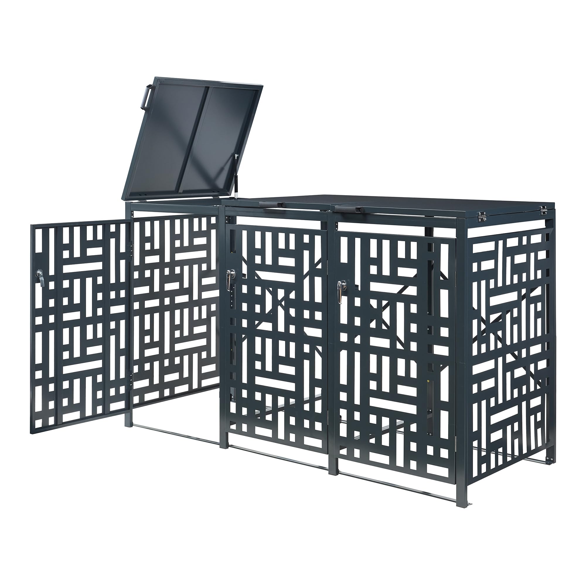 casa.pro Cache-Poubelle pour 3 Bennes de 240 L Abri pour Poubelles avec 2 Portes Verrouillables et Clés Incluses Élégant Résistant aux Intempéries Acier Galvanisé 116 x 196 x 80 cm Anthracite