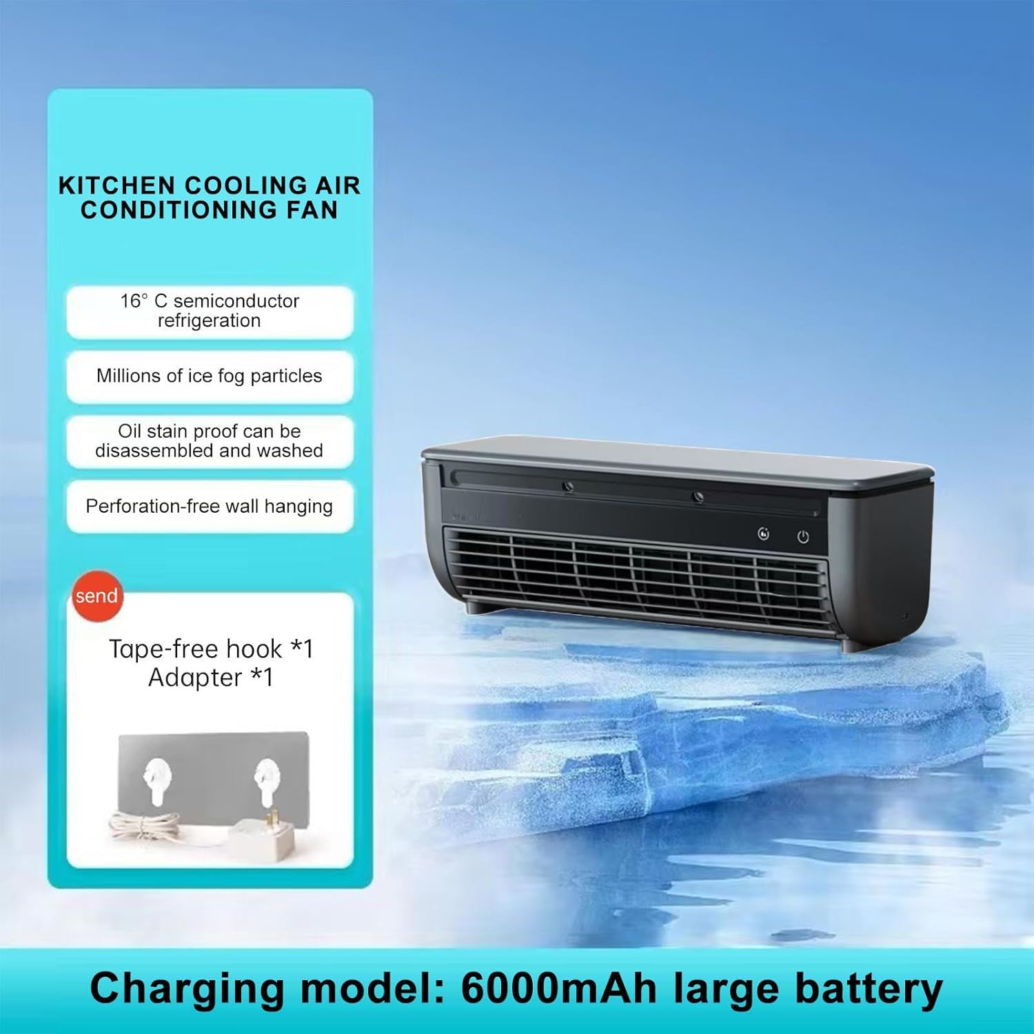 Enfriador De Aire Portátil De Pared Para Cocina Y Dormitorio, Ventilador De Refrigeración Sin Necesidad De Taladrar, Enfriamiento Instantáneo, Aire Acondicionado Con Carga Inalámbrica, Ideal Para