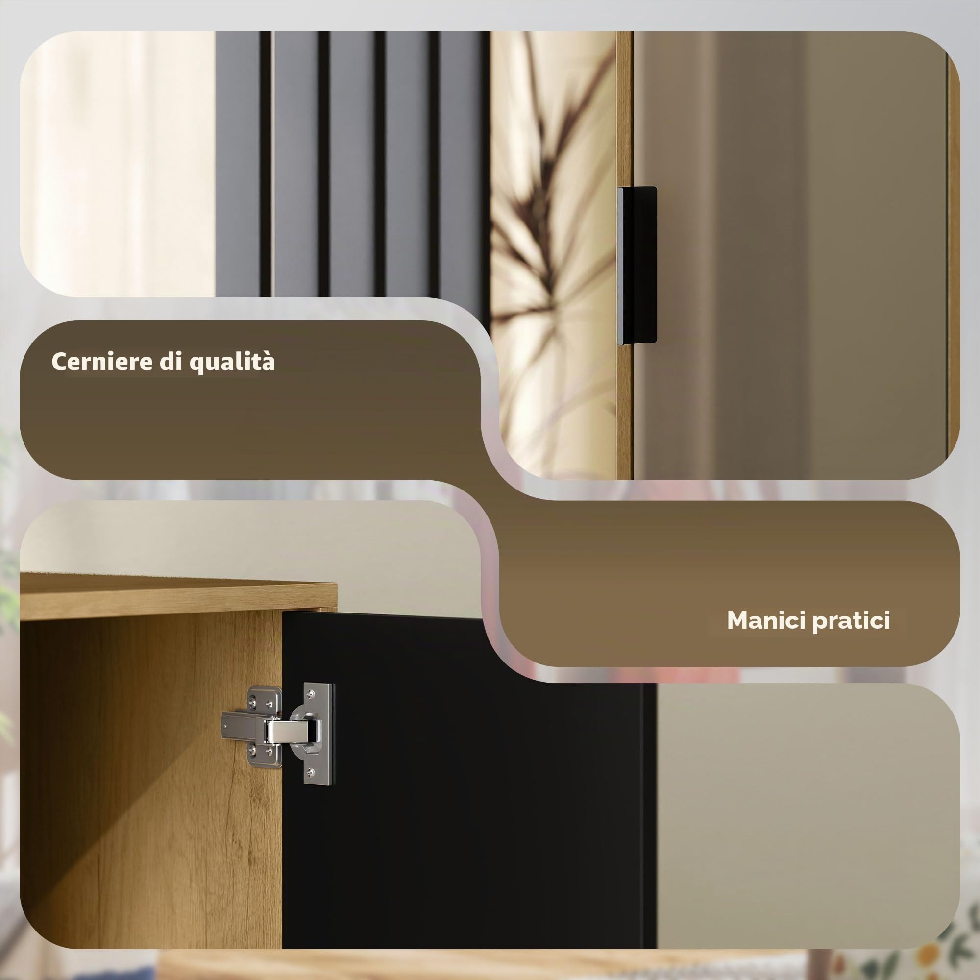 HOMCOM Armadio con Specchio 80x30x170cm Legno Naturale