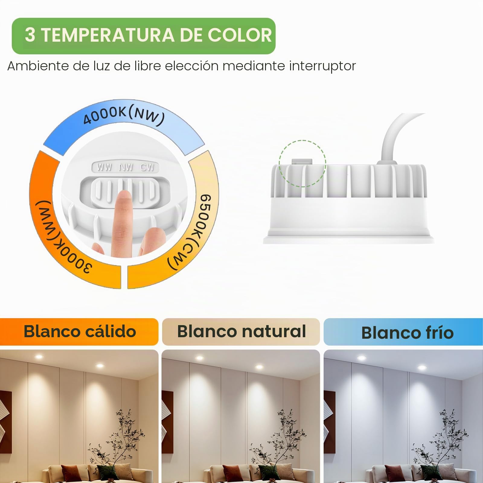 ALUSSO LIGHTING Módulo LED Ultra Plano ø50x25mm para Foco Empotrable, 6W 540lm 230V, Blanco Cálido Blanco Natural Blanco Frío Regulable, Reemplaza Bombillas GU10 MR16, Impermeable IP44, Pack de 6