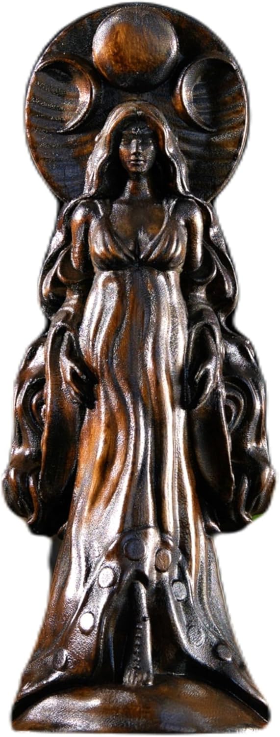 Moon Goddess Selene Wooden Statue for Wicca Altar, Pagan Lunar Witch Tabletop Ornament (Wood)