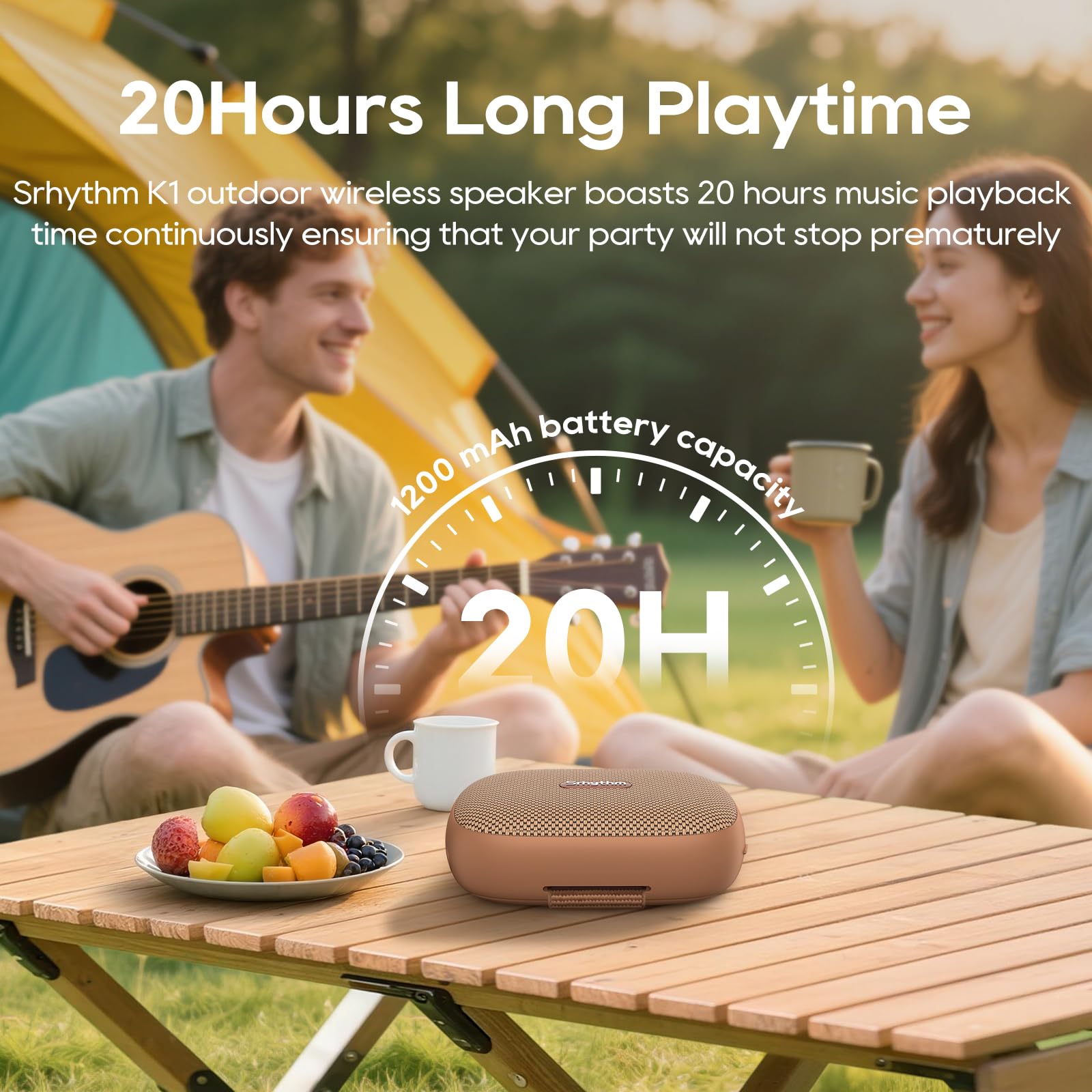 Srhythm Altoparlante Wireless Portatile K1 con app, 6 Modalità EQ Personalizzabili, Bluetooth 6.0, Impermeabile IPX7, 20 Ore di Riproduzione, Piccolo Altoparlante per gli Appassionati di Sport