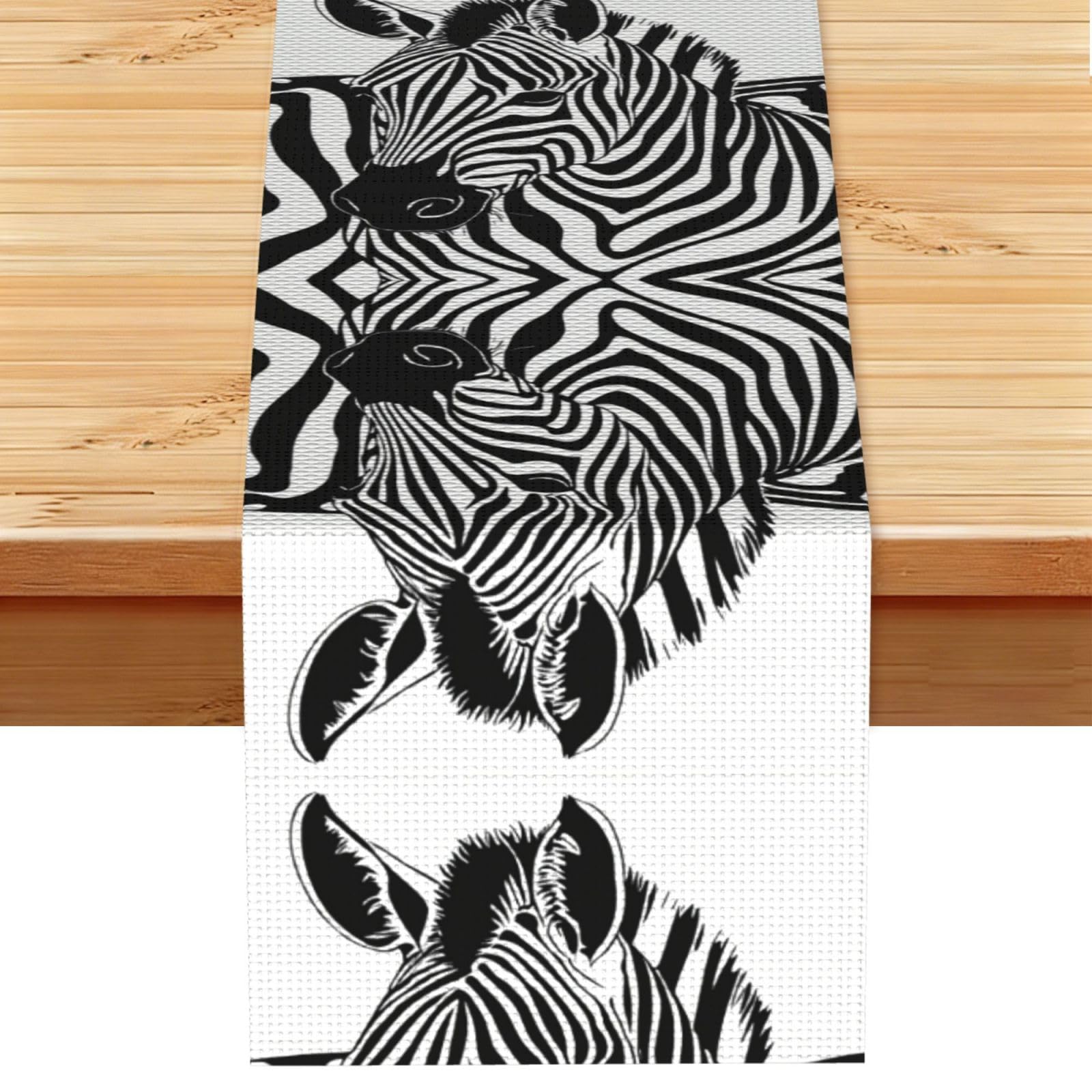 Zebra Print Printed Dining Table Runner 13x72 Inch, Non-Fading Decor for Kitchen Dresser Fireplace Mantel