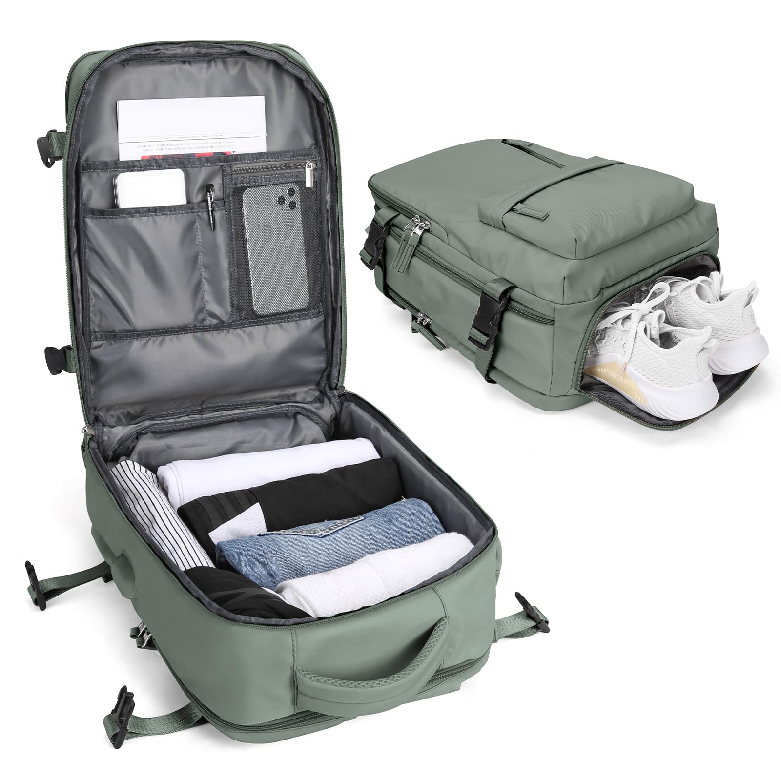 BJLFS Borse da Cabina per Ryanair 40×30×20 Zaino da Viaggio con Sottovuoto Bagaglio a Mano 40x20x25 Easyjet 45×36×20,Zaino Wizzair 40x30x20,Zaino Casual per laptop da 14 pollici per scuola