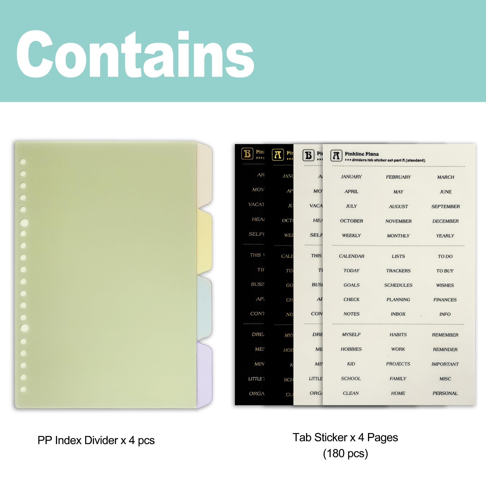 Zelten PP Binder Index Dividers with 4 Sheets Tab Stickers for Personal Organizer (PP Multi Color 4-Tab, A5/20 Hole) - Image 2