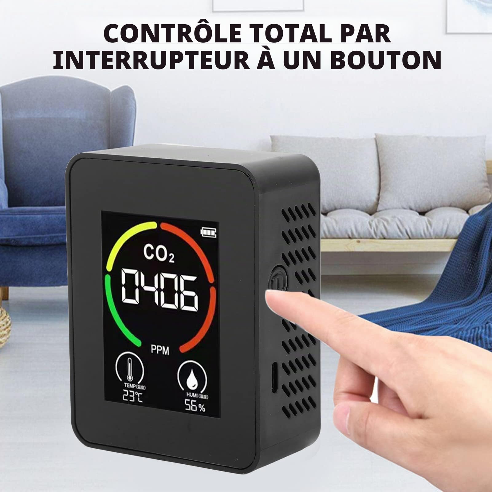 Détecteur de CO2, Testeur TVOC USB Détecteur de CO2 Intérieur Moniteur de qualité de L'air Testeur Thermomètre Hygromètre pour la Maison