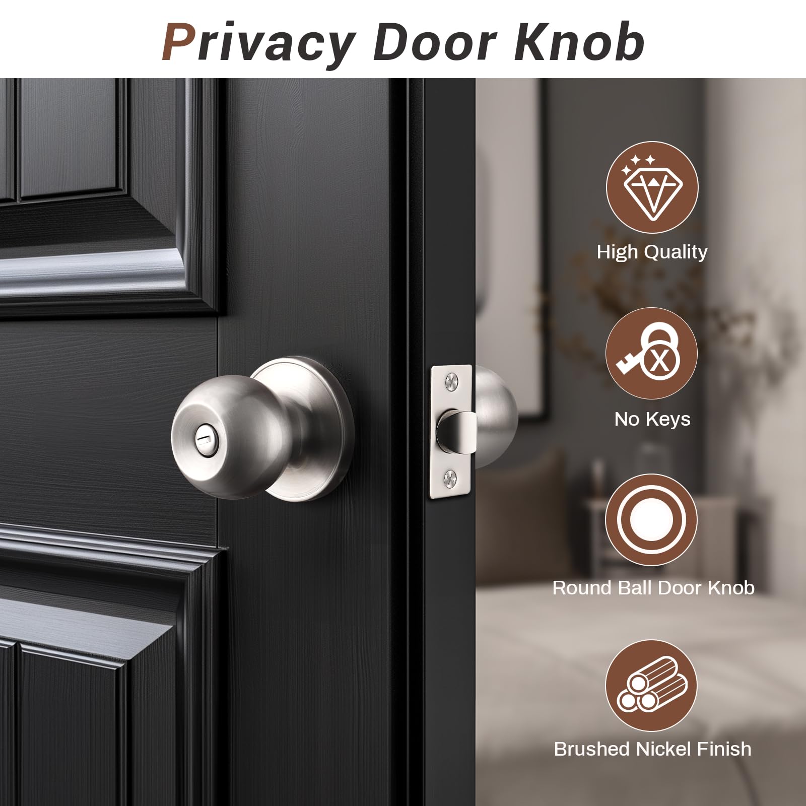 Satin Nickel Door Knobs - 6 Pack Privacy Set -2 Satin Nickel Door Knobs - 6 Pack Privacy Set -2