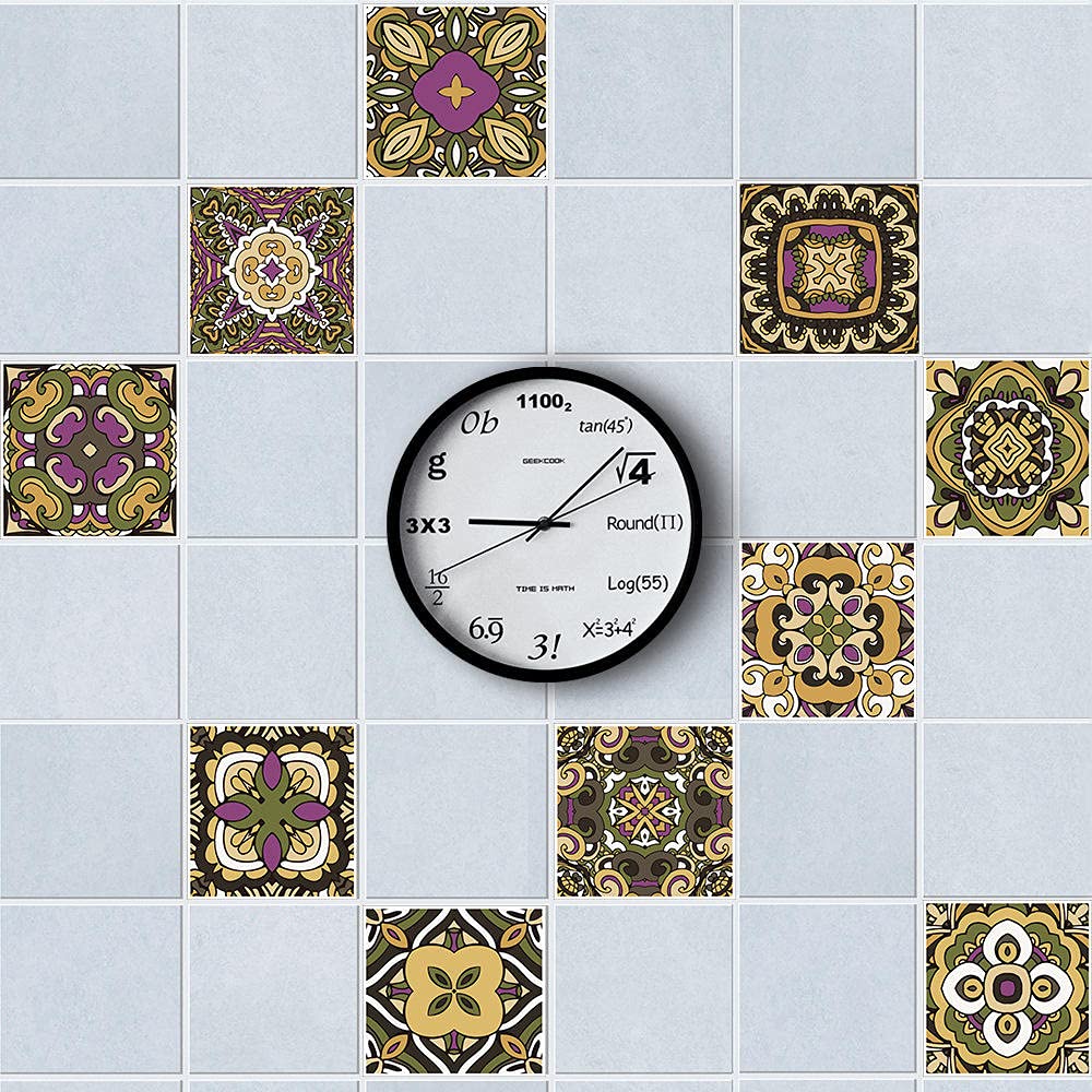 Pegatinas de azulejos amarillas impermeables pegatinas de pared autoadhesivas autoadhesivas retro cuadrados para decoración de muebles de cocina, baño, 30 cm x 30 cm x 16 piezas