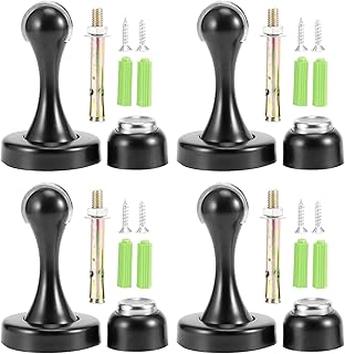 Stainless Steel Magnetic Door Stop Strong Magnetism Thickened Black Door Stopper for Any Wall Floor Protection 4 Set 81 x 50mm