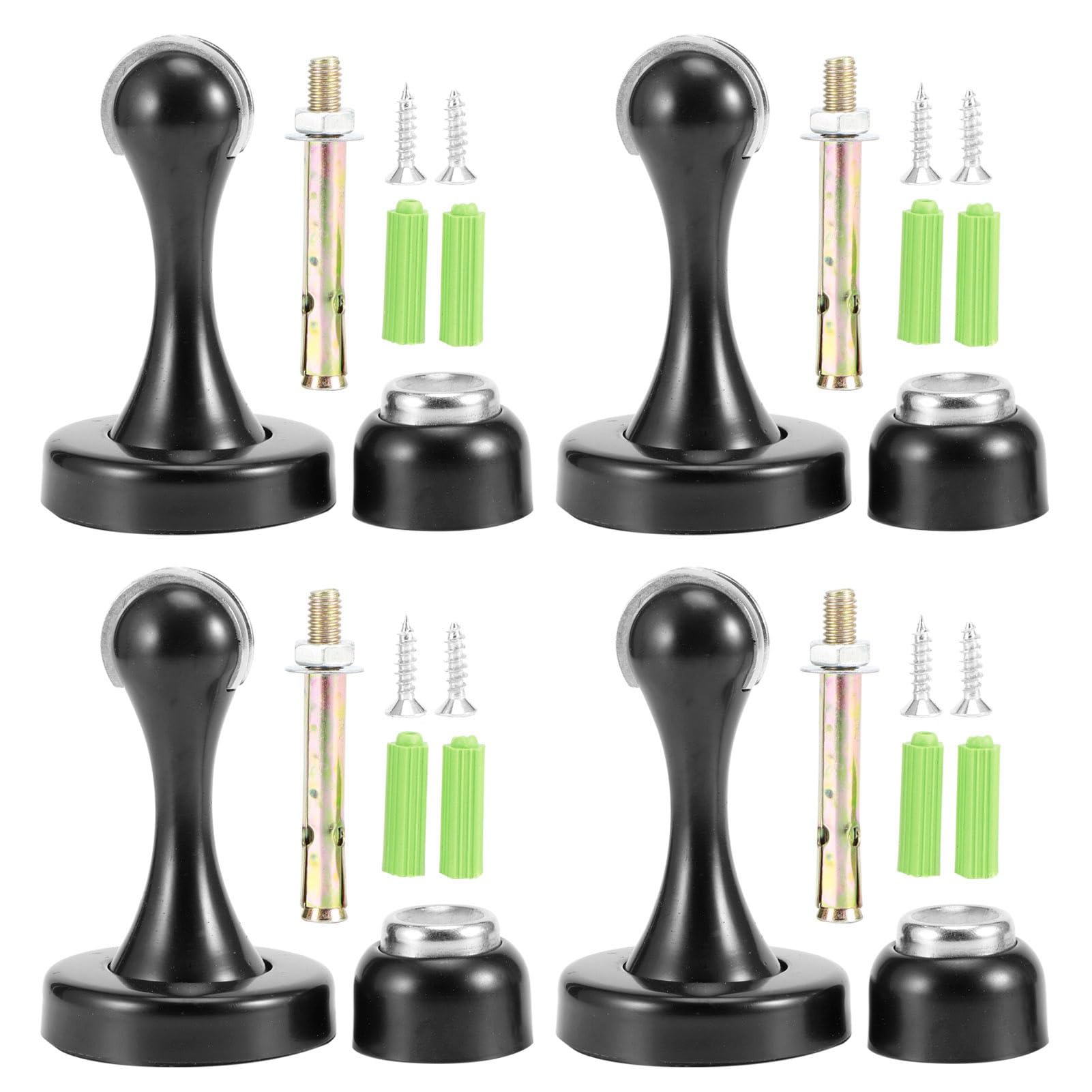 Butée de porte magnétique inox noir épaissi pour sol et mur en lot de 4
