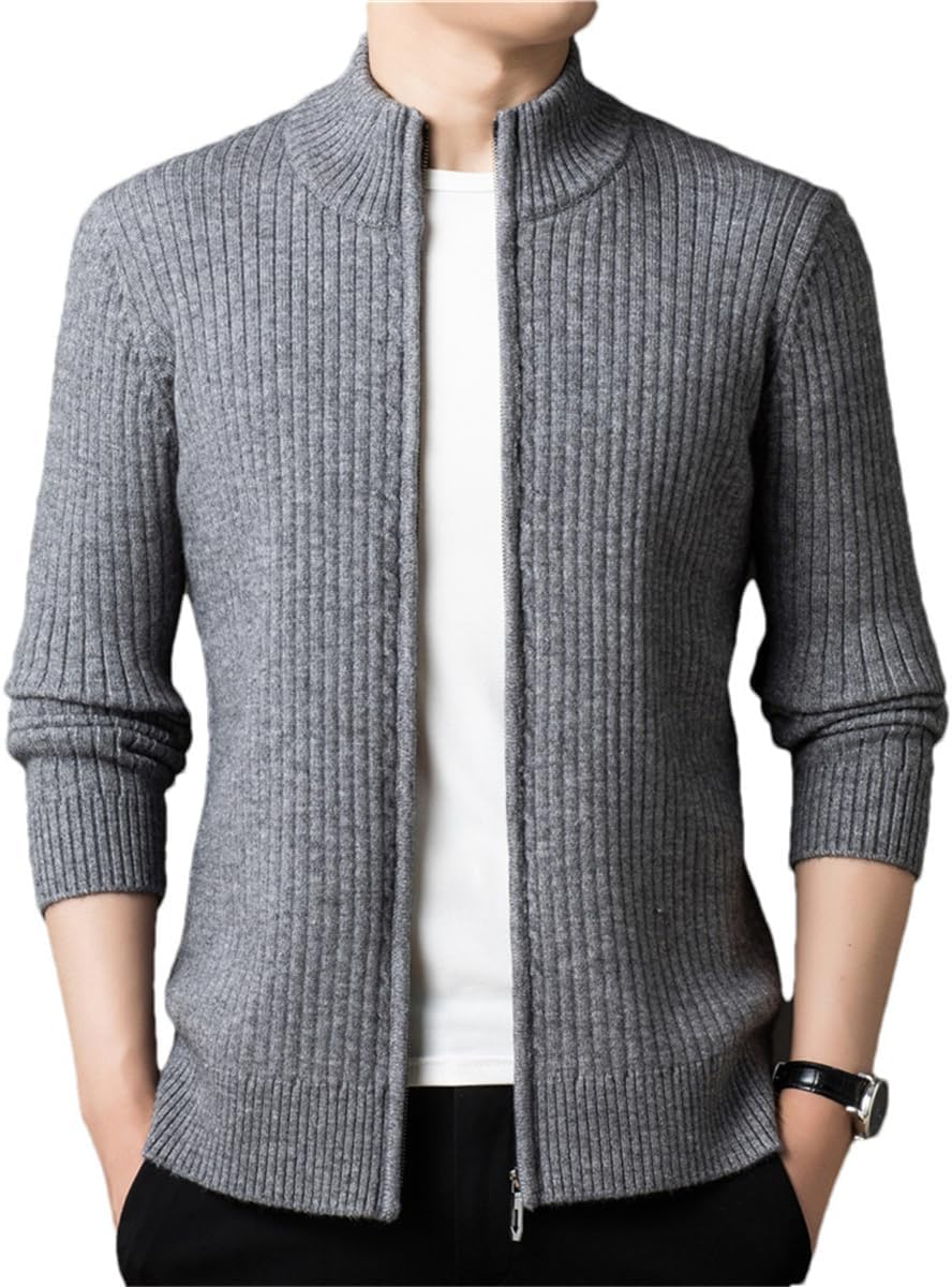 Autumn Winter Thick Zipper Cardigan Men Turtleneck Knitted Warm Sweater Long Sleeves Solid Business Casual Coat