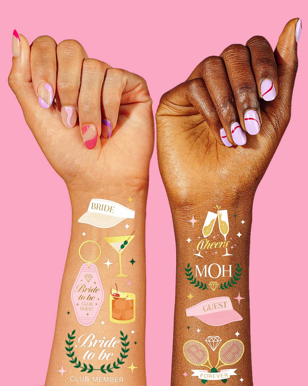 xo, Fetti Bachelorette Party Club Bride Temporary Tattoos - 48 Foil Styles | Bach Party Decoration, Bridesmaid Favor, Bride to Be Gift + Country Clubs & Cocktails, Vacation