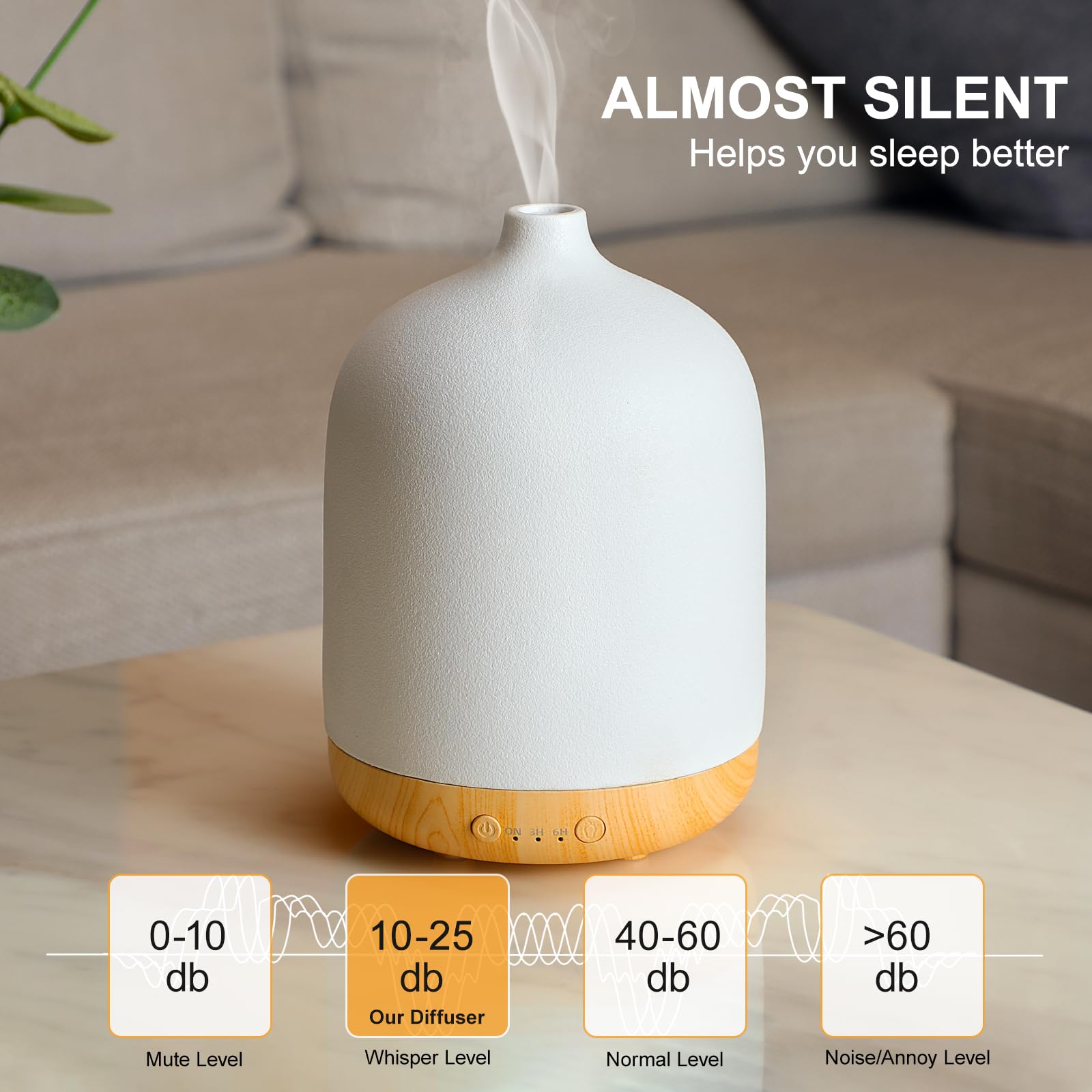 Diffusori di oli essenziali in ceramica per la casa, decorazione camera da letto aromaterapia diffusore d'aria diffusore ad ultrasuoni aroma deumidificatori 250ml con timed-white