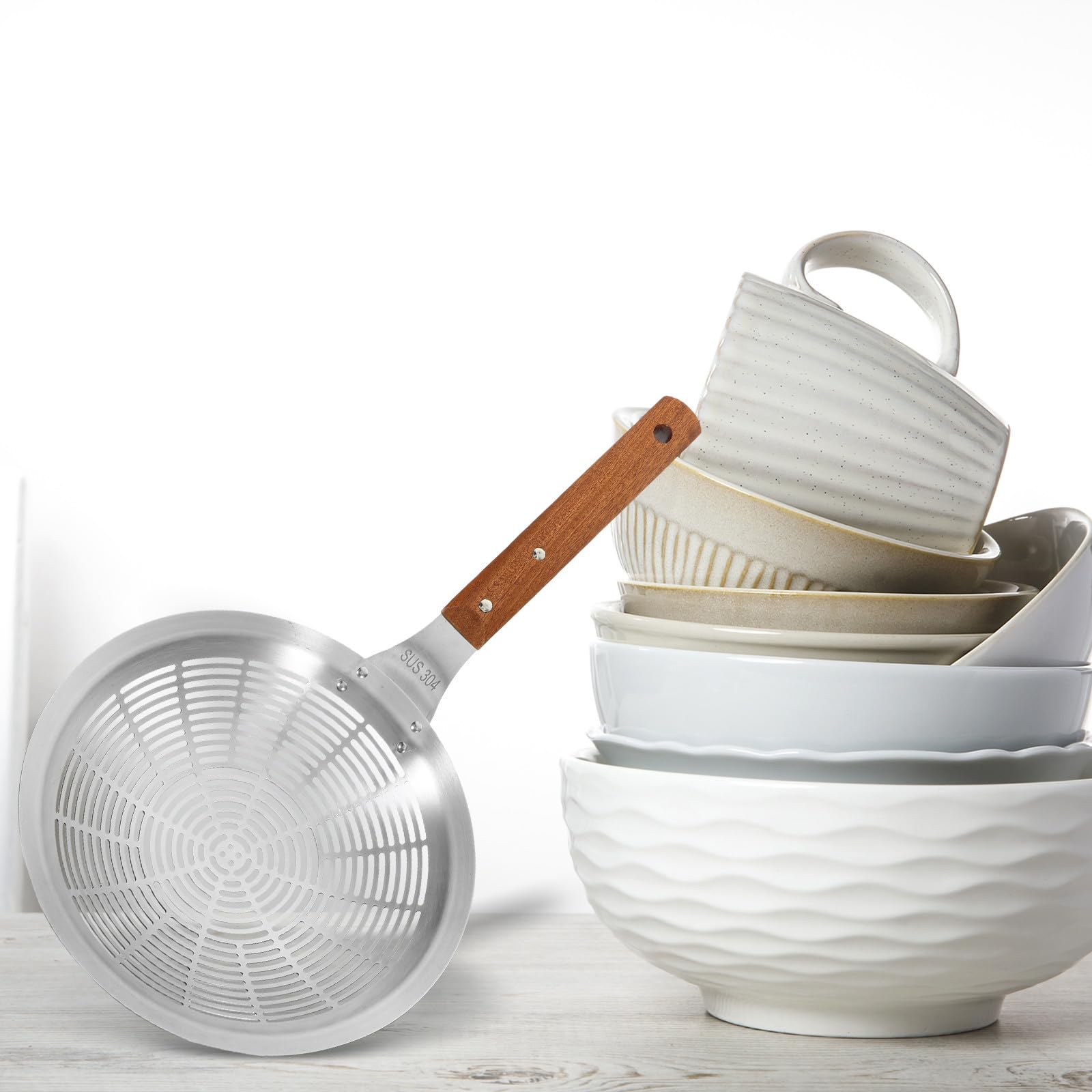 Edelstahl Sieblöffel Großes Küchenutensil mit Langem Griff für Pasta