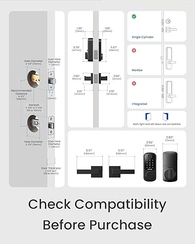 Miniatura 6 de DESLOC Cerradura inteligente de huellas dactilares B200 con 2 manijas de palanca, juego de cerradura de puerta delantera sin llave, cerrojo de