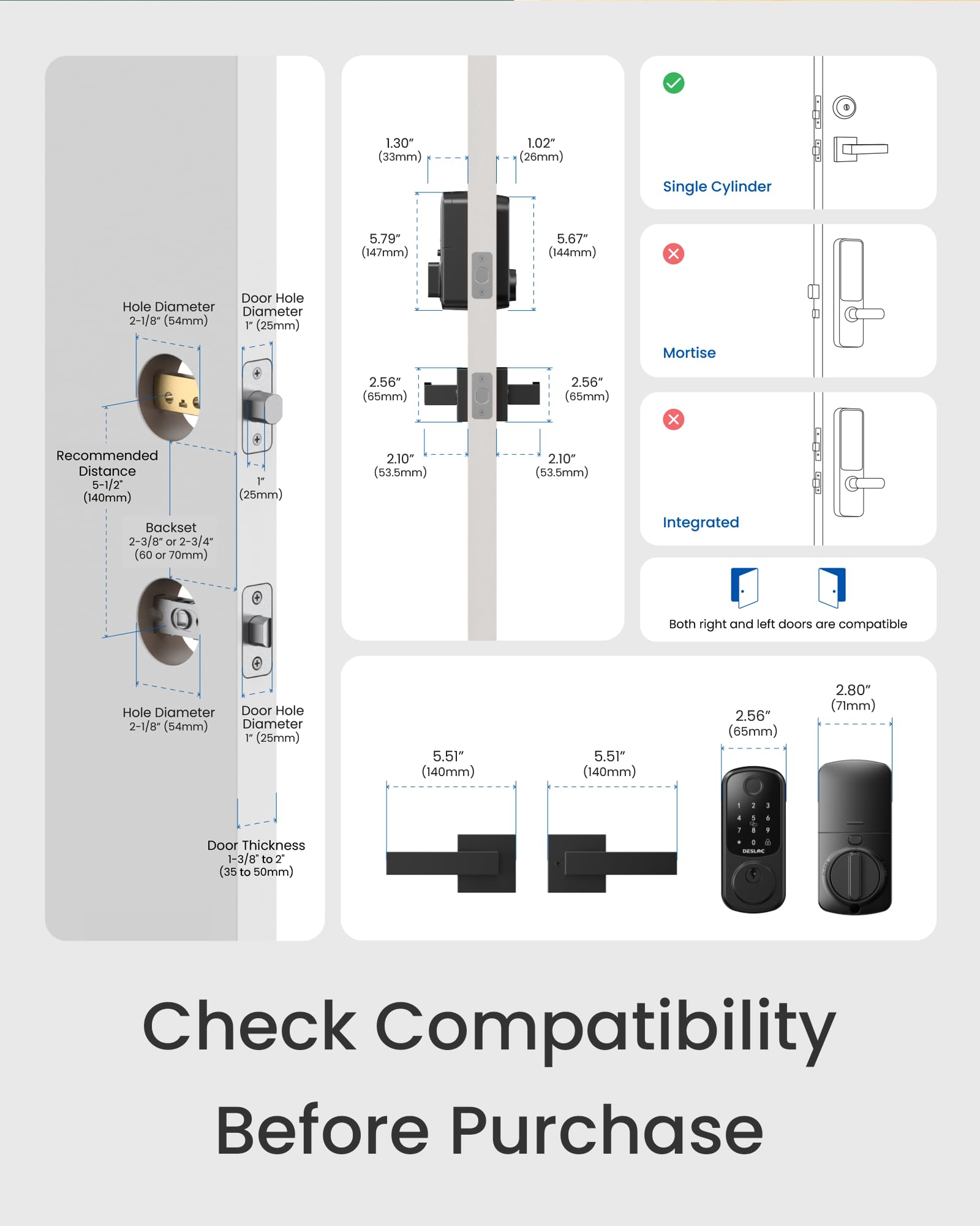 DESLOC B200 Fingerprint Smart Lock with 2 Lever Handles, Keyless Entry Front Door Lock Set, Electronic Keypad Deadbolt, App Control, Auto Lock, Long Battery Life, Secure Home Access