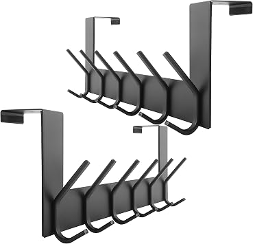 WEBI Over The Door Hook Door HangerOver The Door Towel Rack with 6 Hooks for Hanging,Over Door Coat Hanger Rack for Towels,Clothes,Bathroom,Black,2 Packs