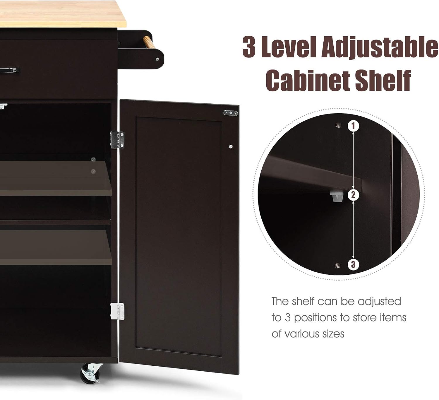Giantex Rolling Kitchen Island, Kitchen Trolley Cart with Spice Rack, Large Drawer, Towel Rack, Storage Pantry Cabinet with Adjustable Shelf, Kitchen Cart on Wheels, Dining Room Furniture (Espresso)