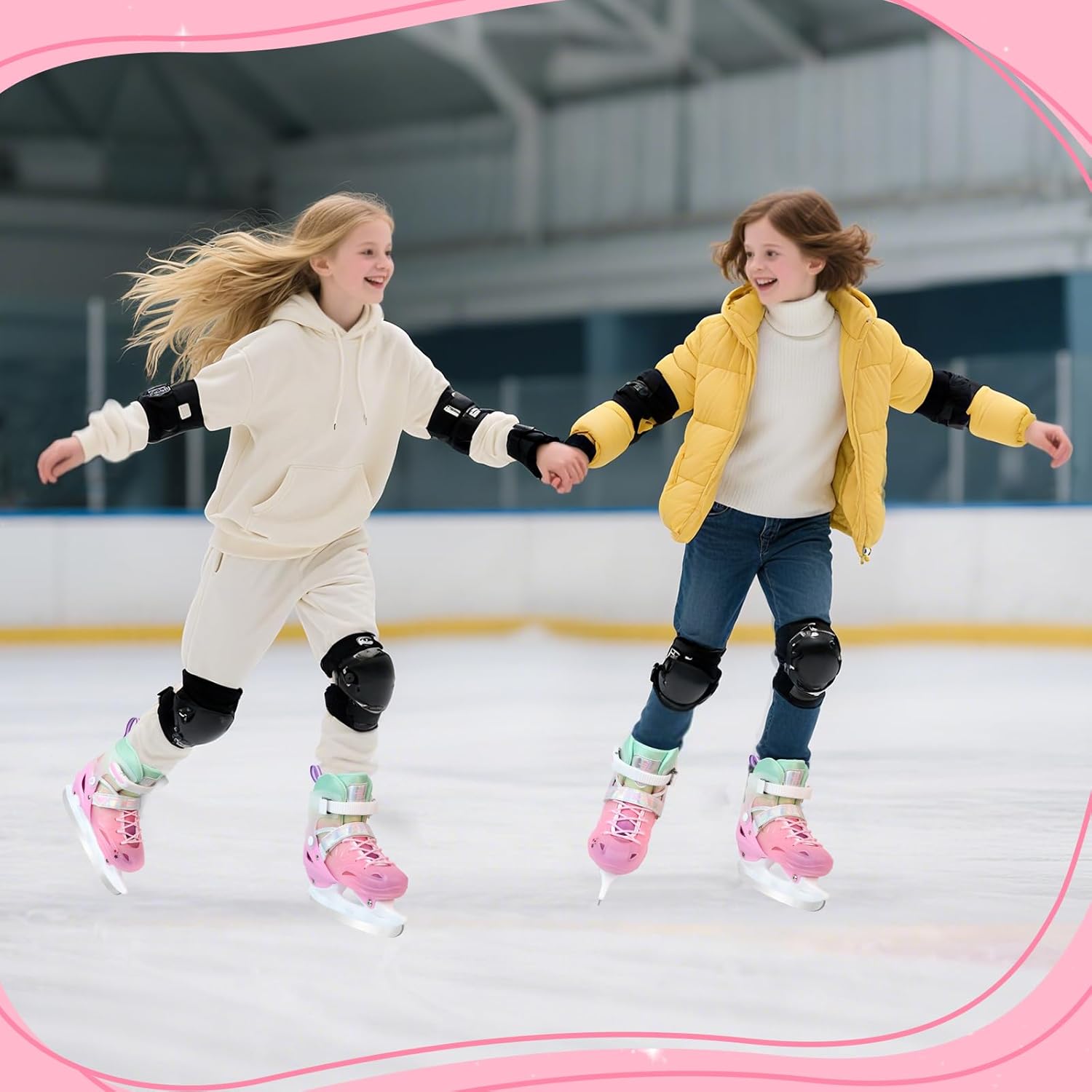Adjustable Girls Ice Skates for Kids - Ice Skating Shoes - Hockey Lace-Up Skates for Youth Beginners,Pink Blue Green