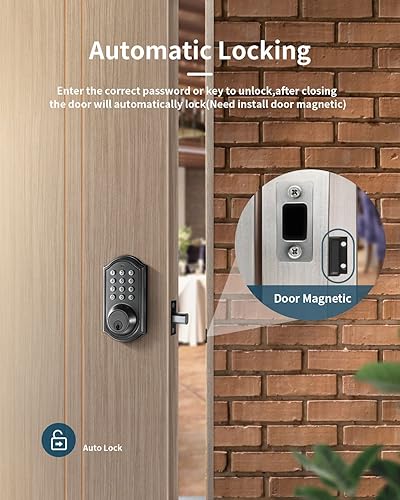 Miniatura 5 de Cerradura de puerta con teclado, cerradura inteligente de entrada sin llave de aleación de zinc, cerradura de llave de puerta delantera, fácil de