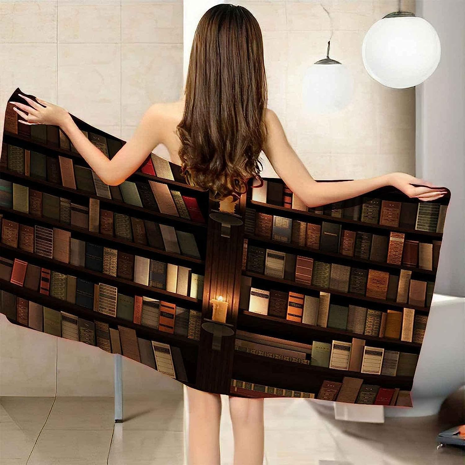 Telo Mare Microfibra Grande Libreria D'Epoca 200 X 200 Cm, 3D Telo Mare Leggero Antisabbia Per Donna Uomo, Asciugamano Microfibra Asciugatura Rapida Per Bagno, Spiaggia, Campeggio, Viaggio -8J2U/J3B