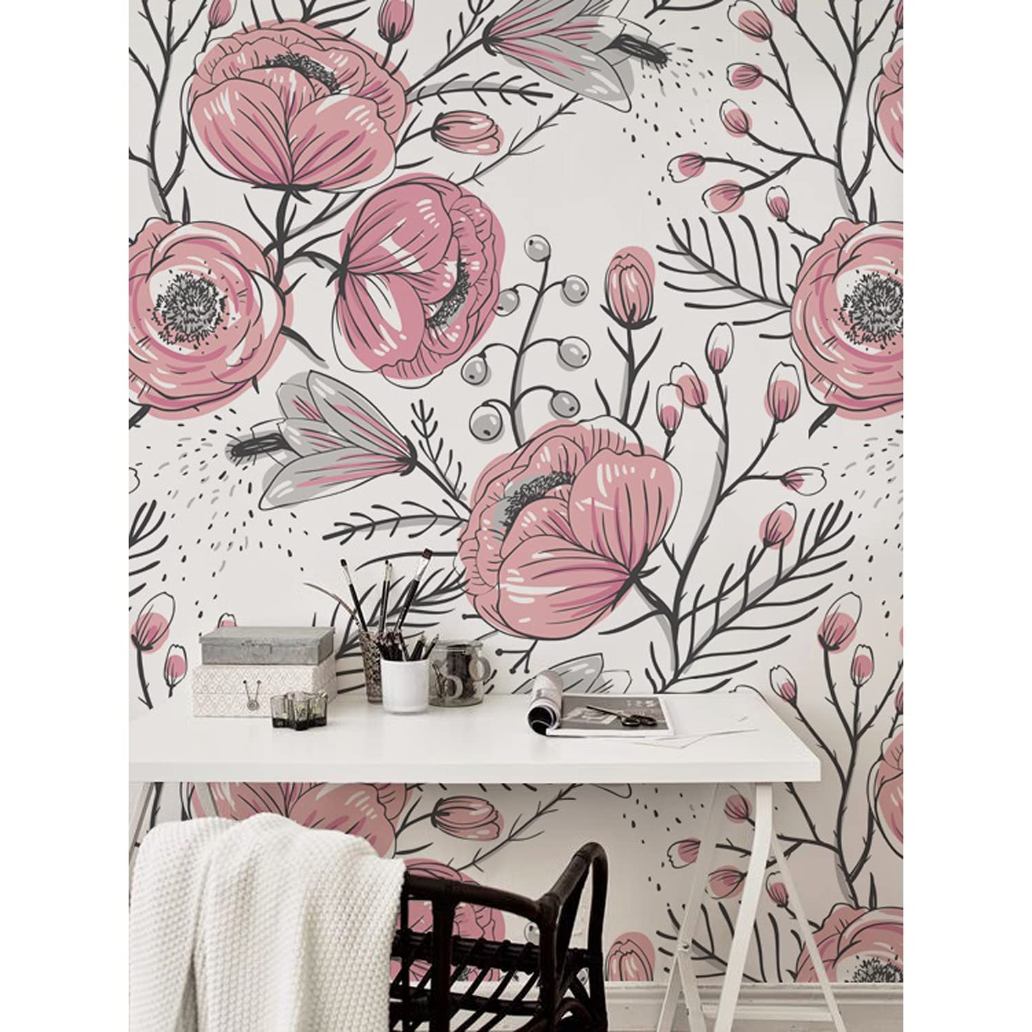 Papier peint roses pastel Coloray 312x219cm pour mur et meuble